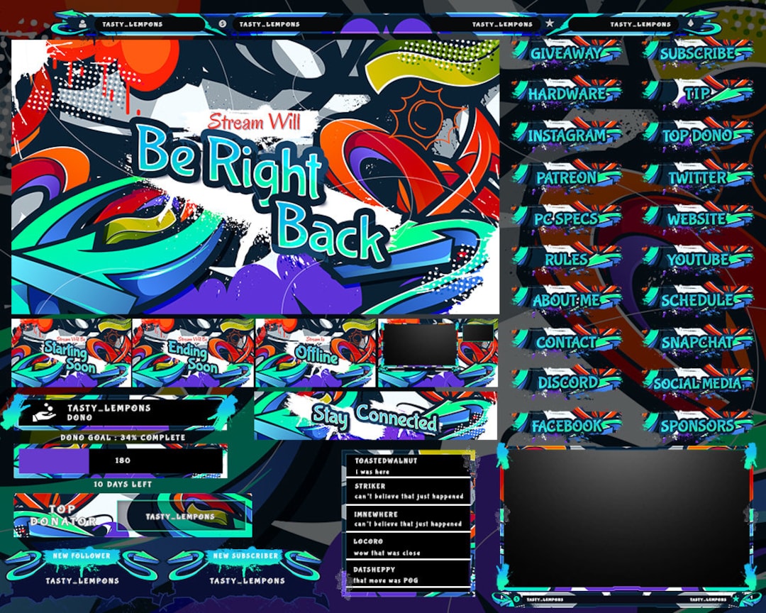 DripShoppp®︎様オーダーページ Graffiti Twitch Overlay Package for Obs/3d/street Art/paint