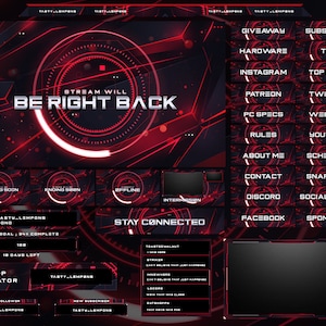 Futuristic Red Twitch Overlay Package for OBS/Cyberpunk/Tech/SciFi/Alien/Interface/HUD/Dark/Energy/Animated/