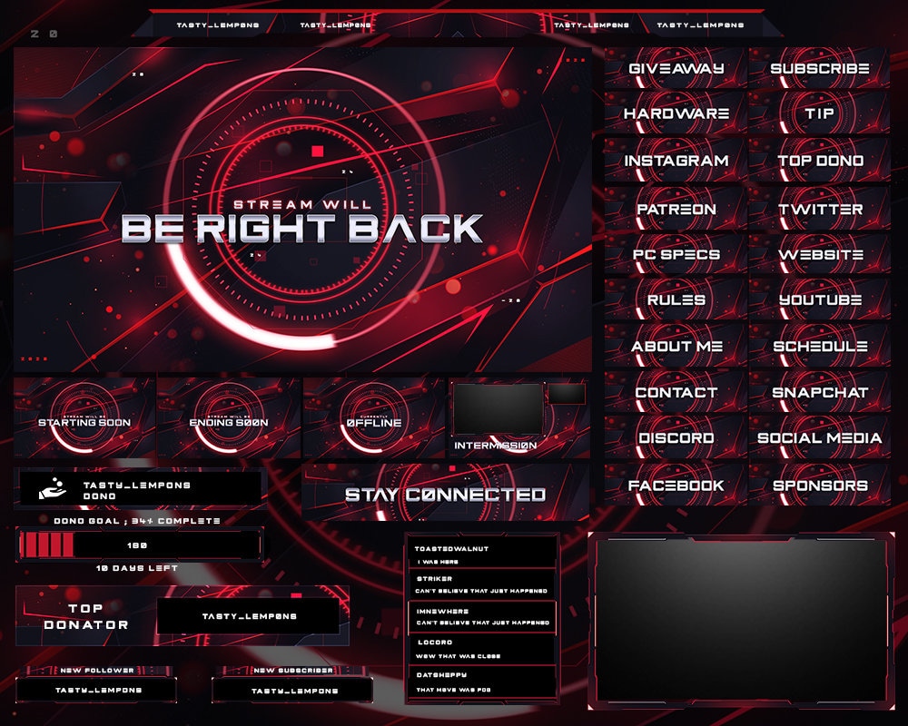 Futuristic Red Twitch Overlay Package for Obs/cyberpunk/tech/scifi ...