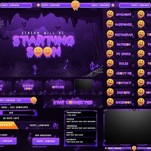 Purple Horror Twitch Overlay Package for OBS/Spooky/Halloween/Pumpkin/Goth/Witch/Creepy/Skeleton/Bats/