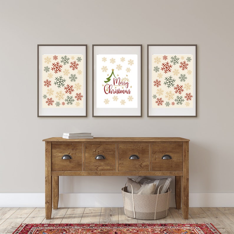Merry Christmas Wall Art Set of 3 Wall Decor Holiday Wall Etsy