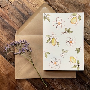 Wenskaart Citroenen, Provence, Lemons, Citroen, Illustratie, Wenskaart met envelop, Waterverf, Wenskaart Vriendschap, Verjaardagskaart