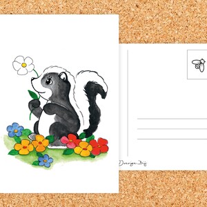 Cartolina Puzzola - Illustrazione per bambini - Biglietto per bambini - Illustrazione allegra - Animale - Primavera - Estate