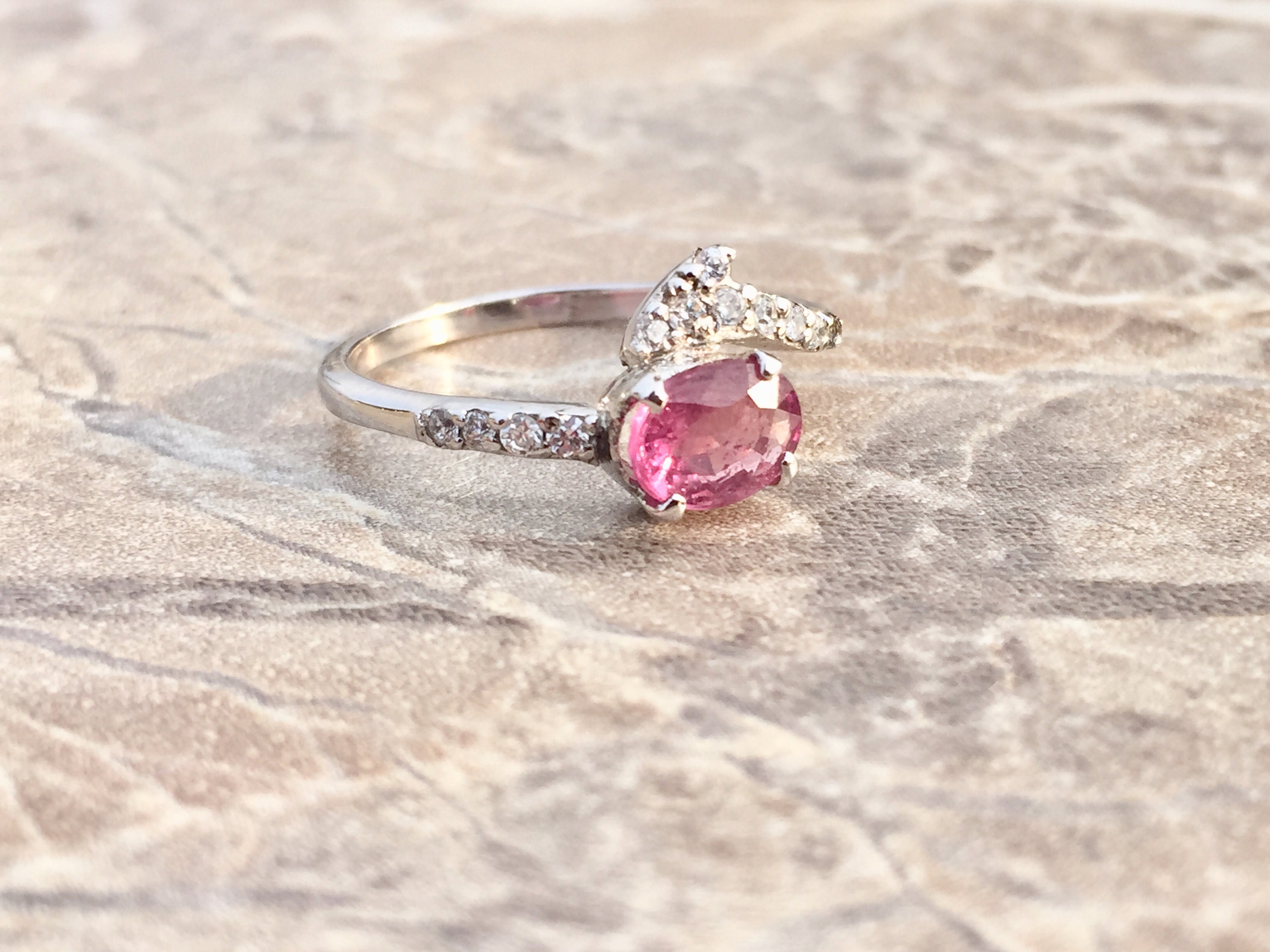 Beautiful Pink Sapphire Ring. 925 sterling silver. 7x5MM | Etsy