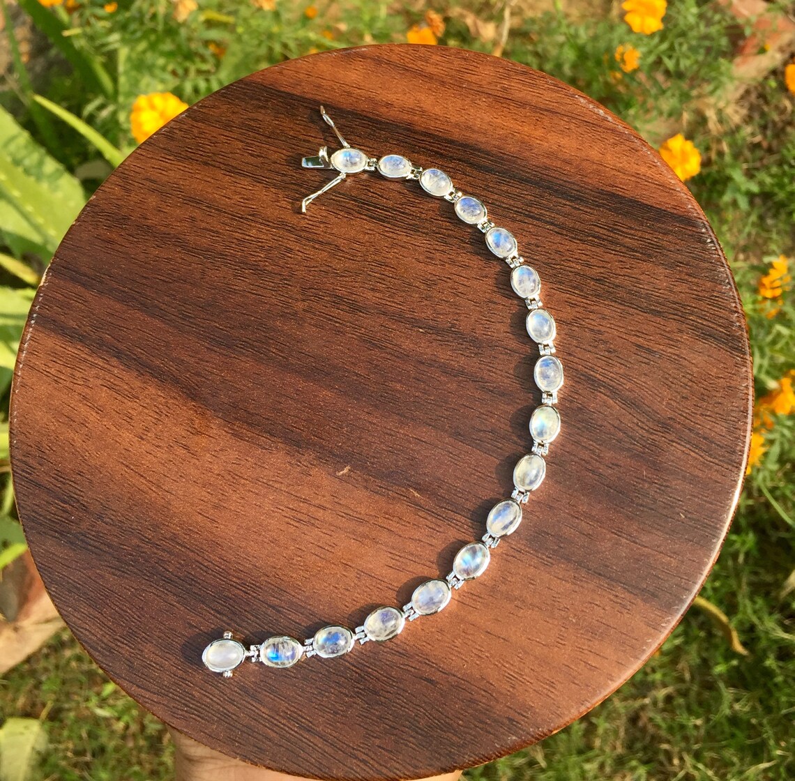 Natural Moonstone Bracelet. 925 Sterling Silver. 7x5 MM Oval Etsy UK