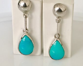 Boucles d'oreilles pendantes poire turquoise faites main, argent sterling 925