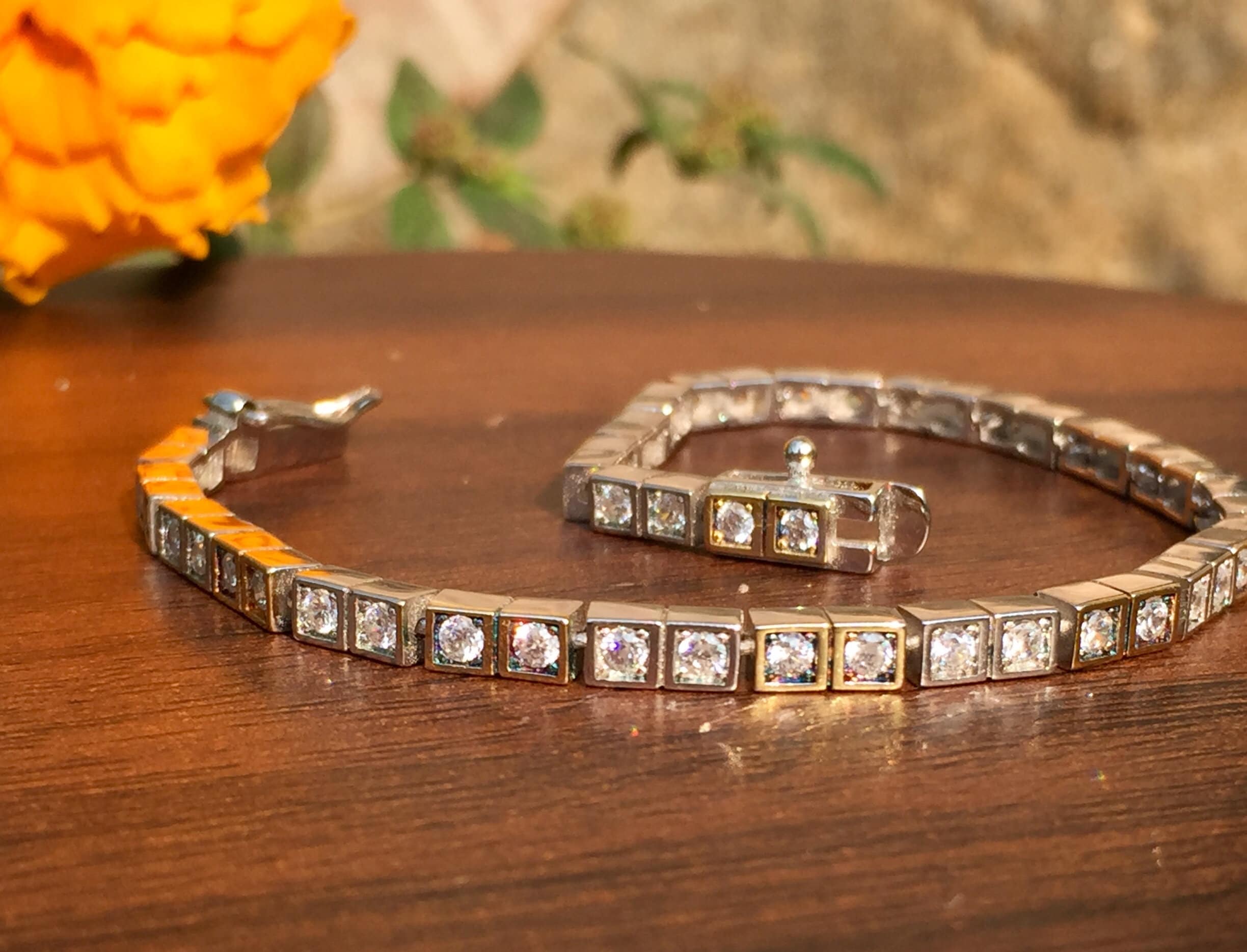 Zircon Bracelet. 925 sterling silver. 2x2 MM Round Shape. 18 Etsy