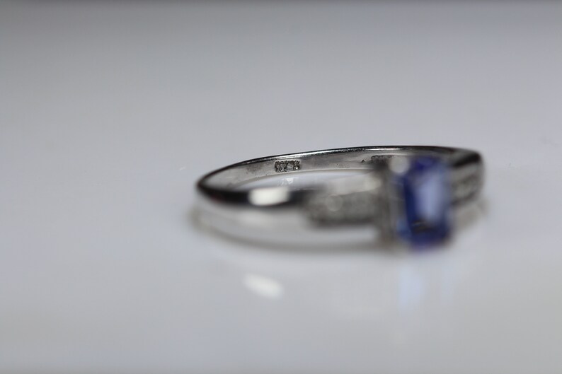 Faceted Stone gift material 925 sterling silver Beautiful 6x4 MM rectangle stone Ring size 6 us Tanzanite and Diamond Ring