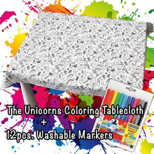 Nappe de coloriage lavable Les Licornes avec 12 marqueurs lavables inclus Magnifique et de qualité supérieure 100% coton image 1