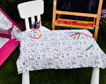 The Llammas Washable Coloring Tablecloth with 12 Washable Markers Included - Wonderful and Top Quality 100% Cotton