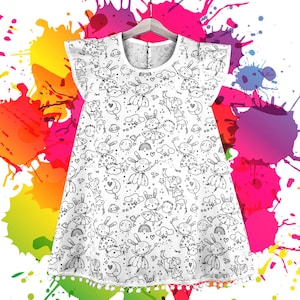 White Girl Dress for coloring from various fabrics for painting, featuring designs like Unicorns, Princesses, Fairytale, Sweets, and Bunnies Bunnies