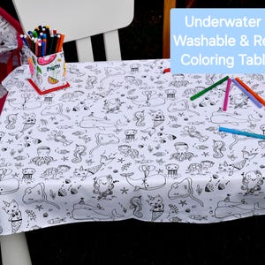 Tovaglia da colorare mondo sottomarino regalo per bambini + 12 pennarelli lavabili gratis, regali di compleanno, attività per bambini, riutilizzabili e lavabili