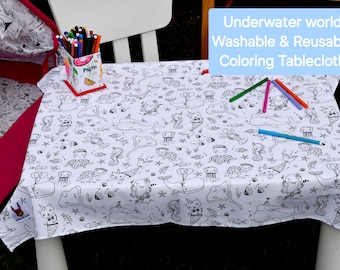 Wiederverwendbare Unterwasserwelt Maltischdecke Geschenk für Kinder 12 Waschbare Marker kostenlos