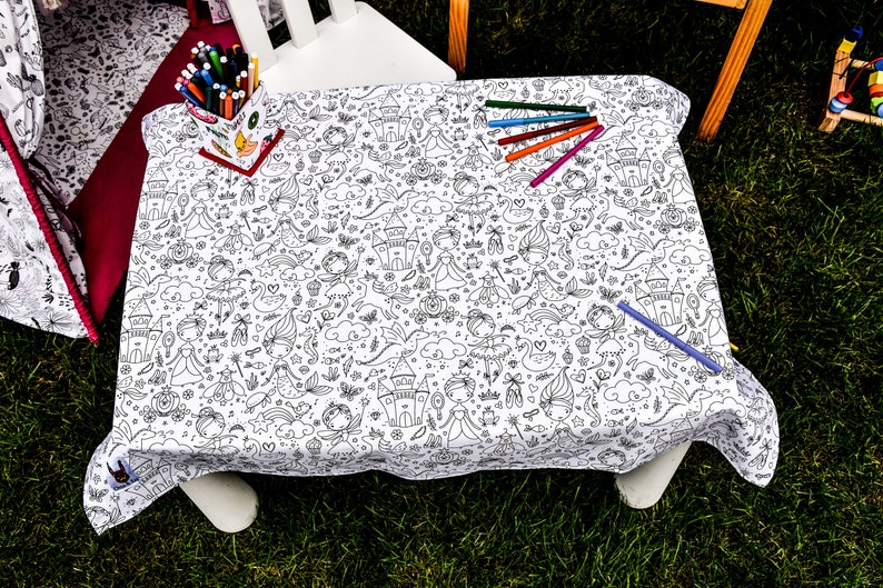 The Princesses and Fairytales Washable Coloring Tablecloth with 12 Washable Markers Included Wonderful and Top Quality 100% Cotton image 8