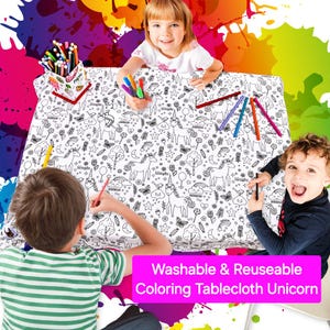Tovaglia da colorare con unicorno, regalo per bambini + 12 pennarelli lavabili in omaggio, regali di compleanno, attività per bambini, riutilizzabili e lavabili