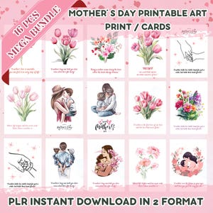 Tarjeta de regalo imprimible para el Día de la Madre, tarjetas florales para el Día de la Madre, descarga instantánea, regalo para mamá, tarjetas de felicitación imprimibles para mamá, producto digital PLR