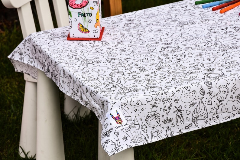 The Princesses and Fairytales Washable Coloring Tablecloth with 12 Washable Markers Included Wonderful and Top Quality 100% Cotton image 6