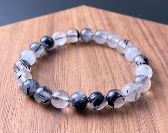 8mm Tourmalinated Quartz Bracelet: Natural Crystal Gemstone Jewelry