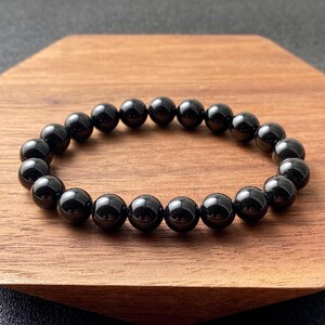 8mm Black Tourmaline Bracelet - Handmade Natural Black Tourmaline Crystal Beaded Bracelet for Protection, EMF Grounding & Energy Cleansing
