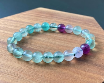 Rainbow Fluorite Crystal Bracelet: Handmade Beaded Jewelry for Focus & Balance