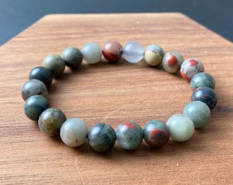 Handmade 8mm Bloodstone Bracelet: Healing Crystal, Grounding Energy