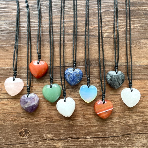 Natural crystal heart pendant - Gemstones for Anxiety and Calm- Healing crystal necklace - Meditation jewelry -Best gifts for her