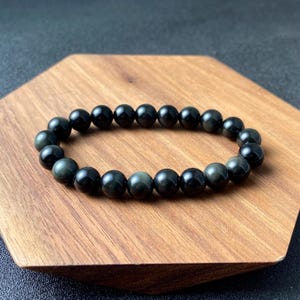8mm Rainbow Obsidian Bracelet - Handmade Natural Black Obsidian Crystal Beaded Bracelet for Protection, Grounding, and Energy Healing