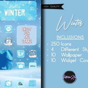 250 Pcs Winter iOS 14 Icons, Aesthetic iPhone App Icons, Snowy Home Screen Widget, Custom Christmas Minimalist Homescreen, WidgetSmith Cover