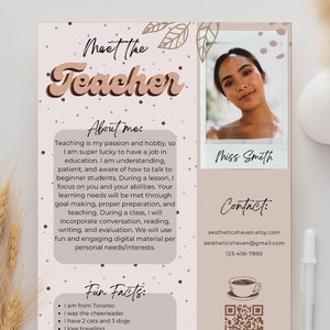 Plantilla editable para conocer al maestro, carta de presentación para estudiantes de café con leche imprimible, carta de bienvenida a la nueva escuela silenciada, formulario de comunicación con los padres
