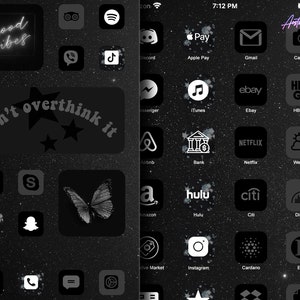 Zwarte app-pictogrammen, iOS 14-pictogrammen, iOS 14-app-pictogram, iPhone-pictogrammen, iOS14-app-pictogram, app-pictogrammen voor iOS 14, iPhone-app-pictogrammen, esthetische pictogrammen iOS 14