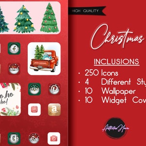 250 PC&#39;s Kerst iOS 14 Pictogrammen, Esthetische iPhone App Pictogrammen, Kerst Startscherm Widget, Aangepaste Winter Minimalistische Homescreen, WidgetSmith Cover