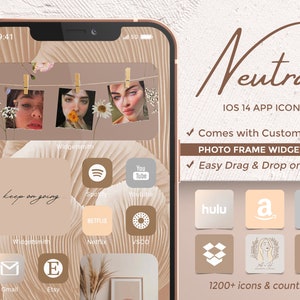 Personalized Neutral iOS 14 Icons, Aesthetic iPhone App Icon, Boho Apple Home Screen Widget, Custom Minimalist Homescreen, Widgetsmith Cover