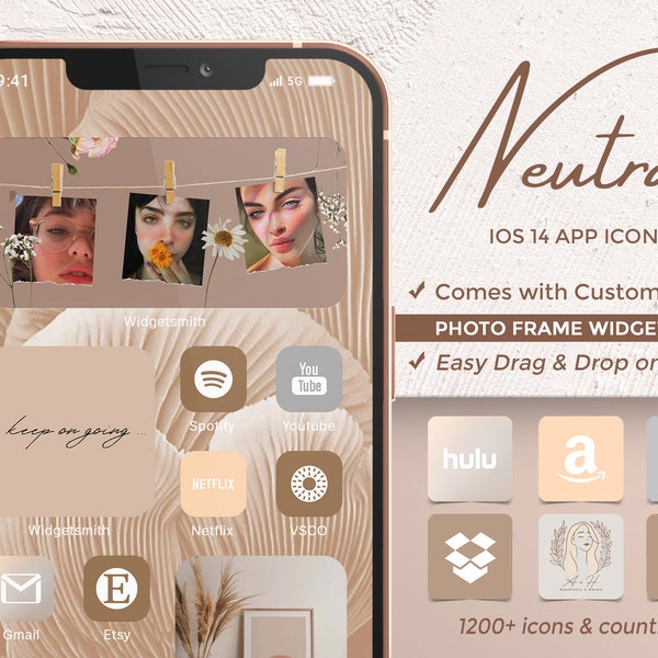 Personalized Neutral iOS 14 Icons, Aesthetic iPhone App Icon, Boho Apple Home Screen Widget, Custom Minimalist Homescreen, Widgetsmith Cover