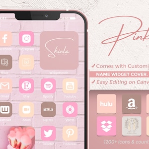 Personalized Pink Boho iOS 14 Icons, Aesthetic Kawaii iPhone App Icons, Apple Home Screen Widgets, Minimalist Homescreen, WidgetSmith Cover