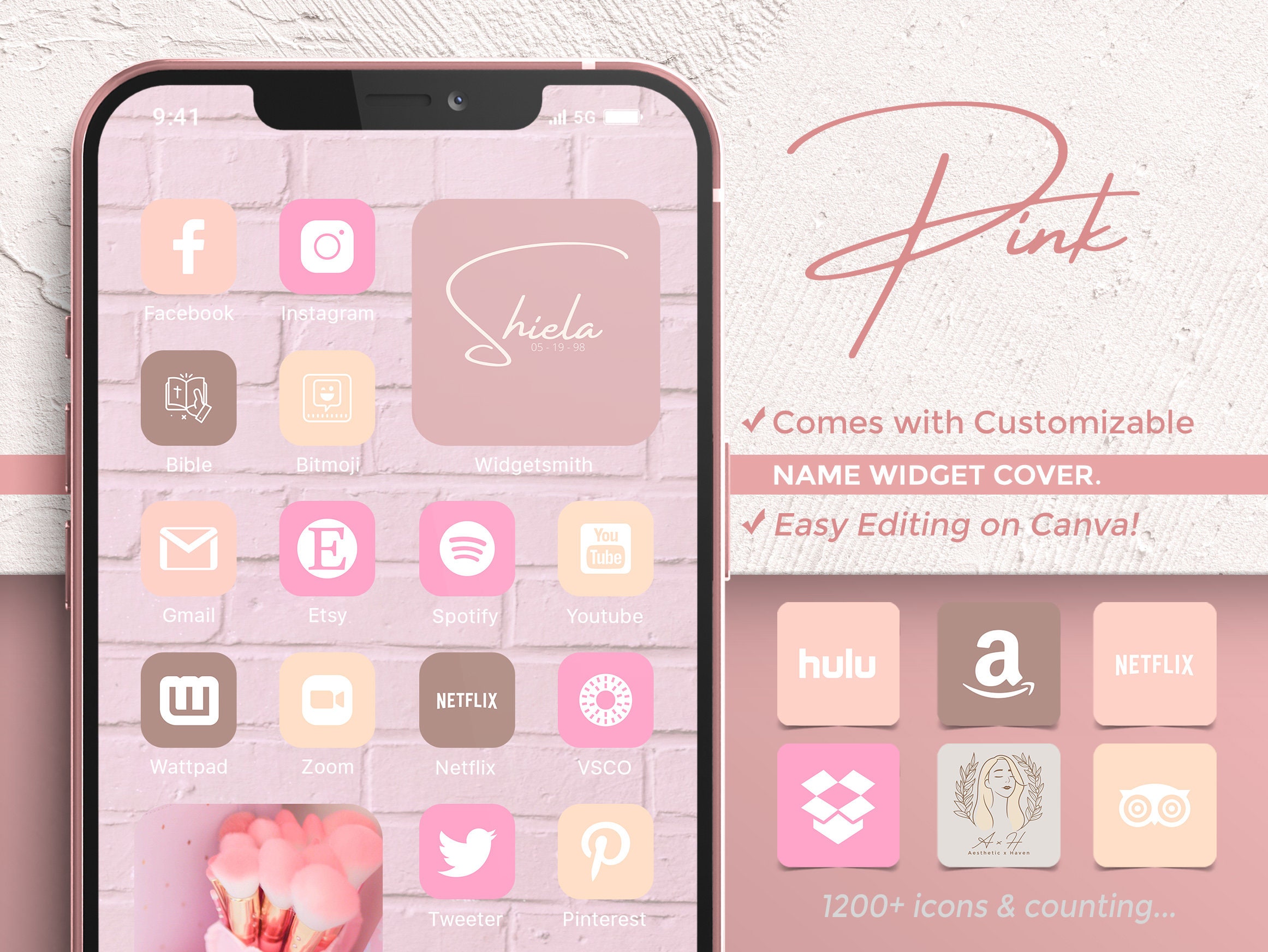 Personalized Pink Boho Ios 14 Icons Aesthetic Kawaii Iphone - Etsy