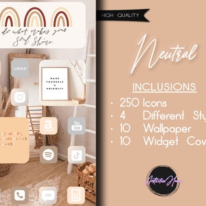 250 Pcs Neutral iOS 14 Icons, Aesthetic iPhone App Icons, Boho Apple Home Screen Widget, Custom Minimalist Homescreen, WidgetSmith Cover