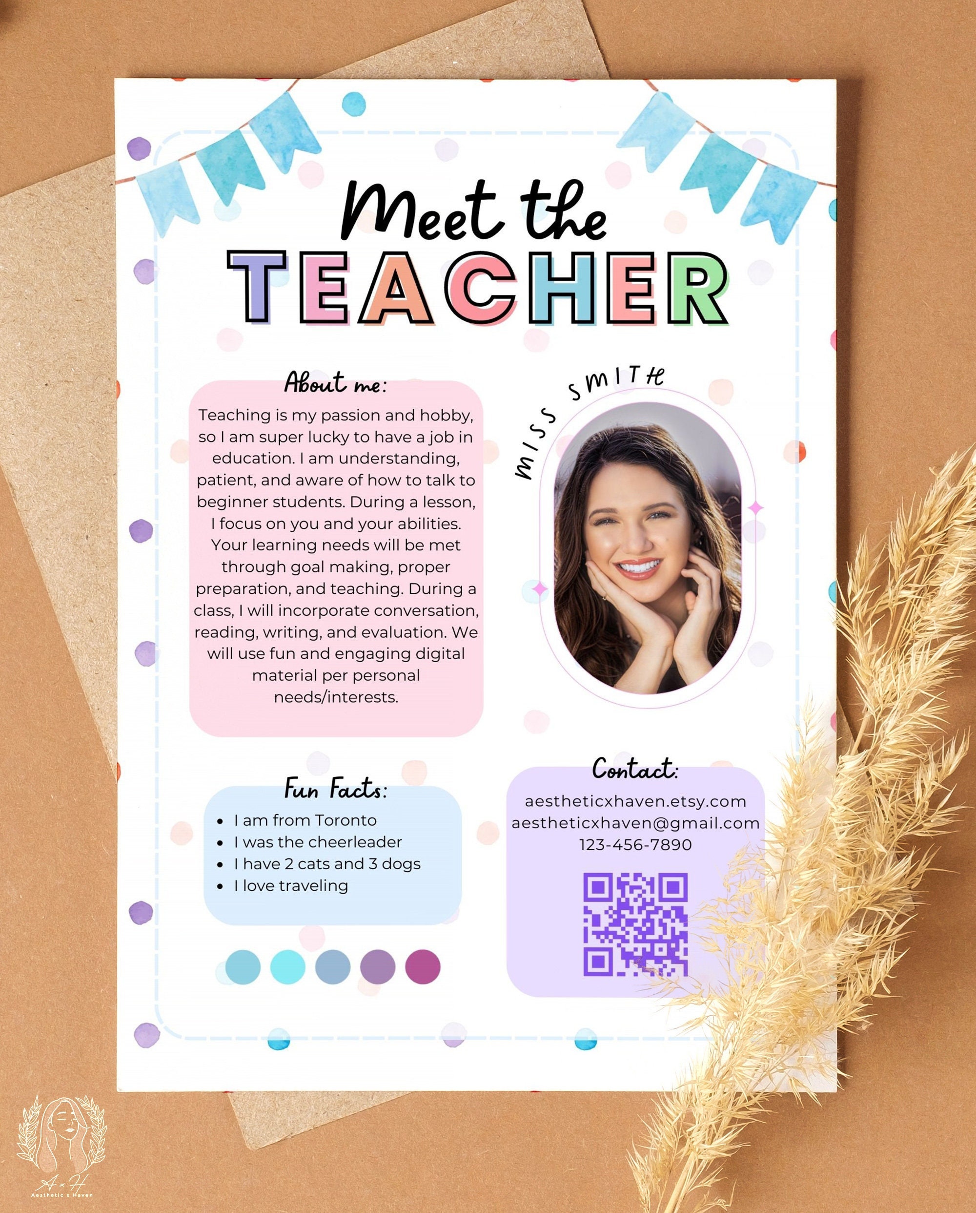 Editable Meet the Teacher Template, Pastel New Teacher Intro Printable ... image.