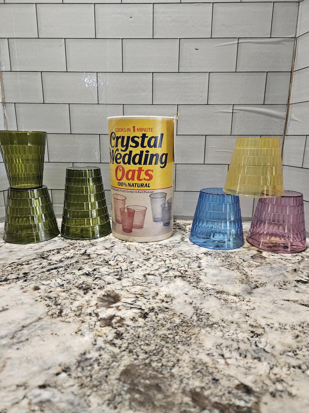 Vintage Oatmeal Cups Tumblers Quaker Crystal Wedding Plastic **YOUR ...