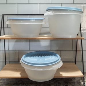 Servalier Tupperware Bowls**YOUR C hoice** Clear with Blue 1970&#39;s retro kitchen storage #1323