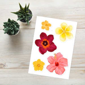 Hawaii Flowers Sticker sheet - Plumeria, hibiscus, puakenikeni, hau, and ilima