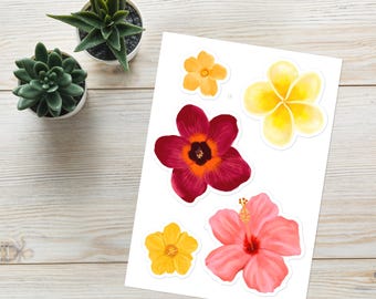 Hawaii Flowers Sticker sheet - Plumeria, hibiscus, puakenikeni, hau, and ilima