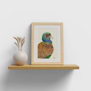Kunstdruck, Postkarte, Dekoration, Vögel, Fasan, Aquarell, Lineart, Geschenk, Grußkarte