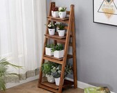 Foldable 4-Tier Ladder Bookcase Storage Rack, Indoor Garden Decoration, Storage Shelf, Display Shelf.