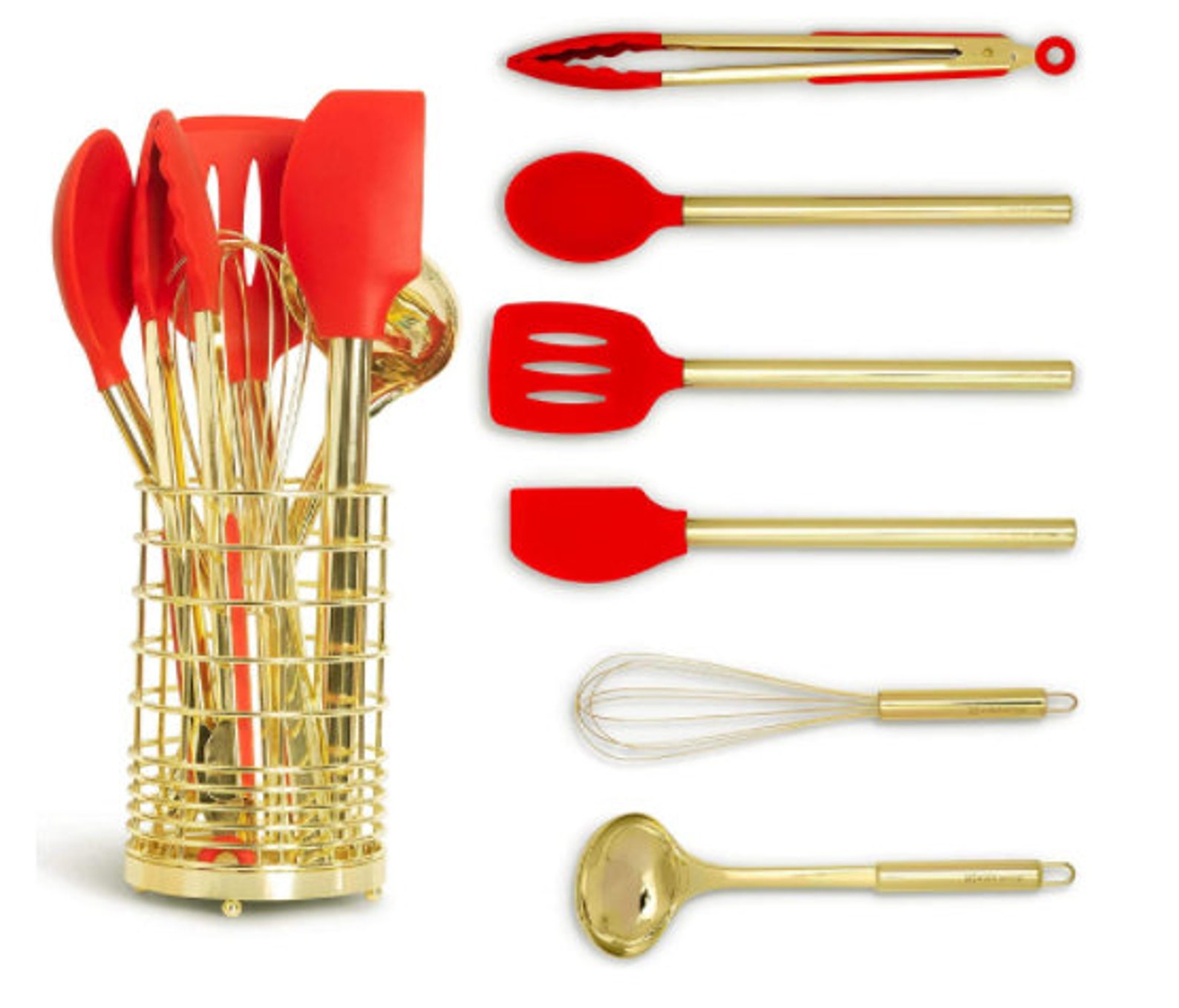 Gold & Pink Kitchen Utensil Set with Utensil Holder Cooking Etsy