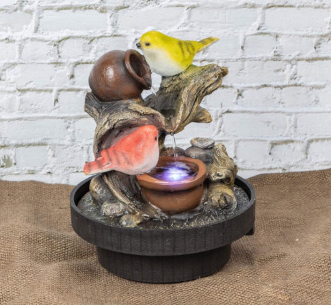Tabletop Electric Water Fountain with LED Lights Birds Etsy