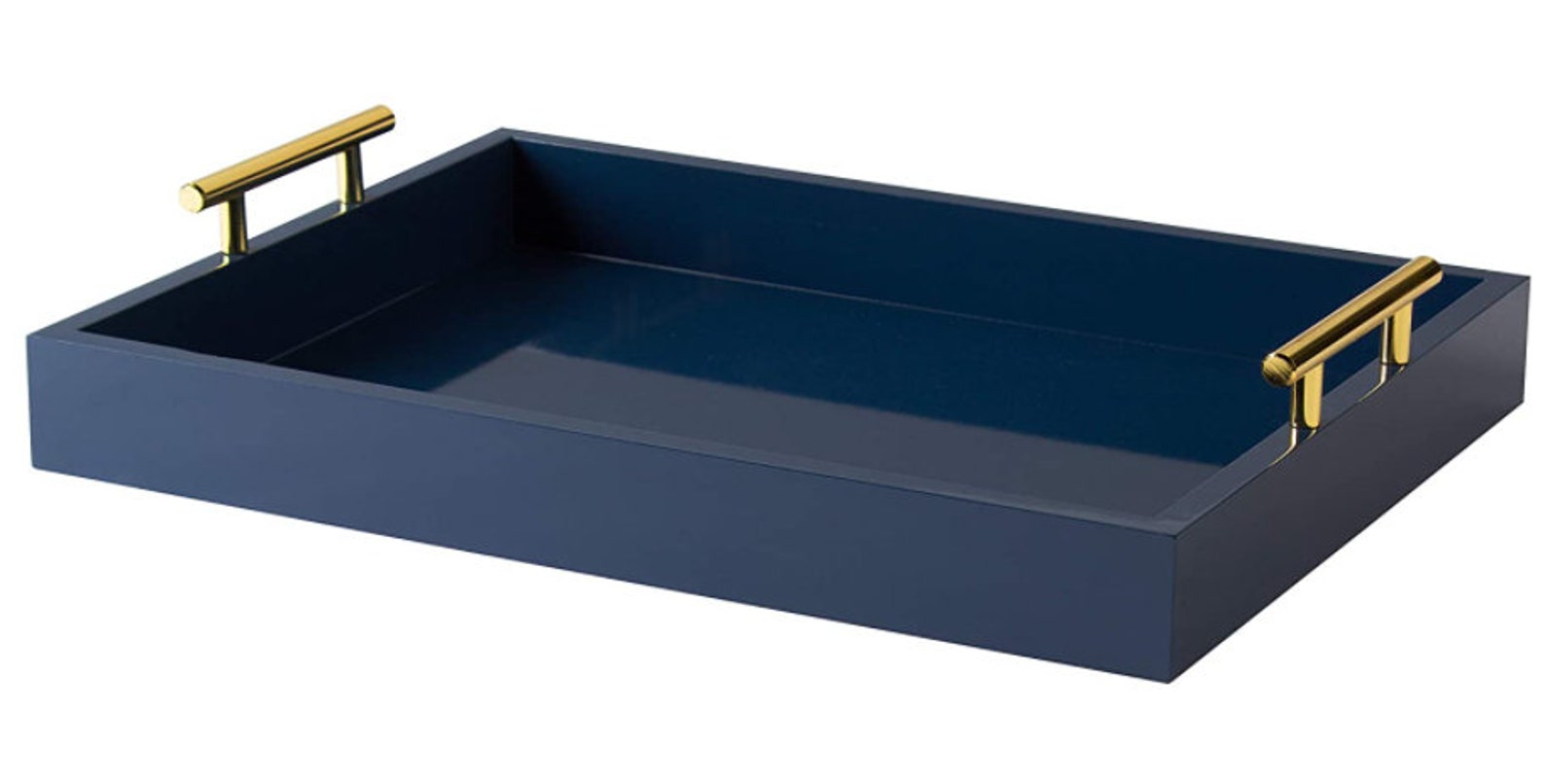 Navy Blue Serving Tray Decorative Tray With Polished Metal Etsy