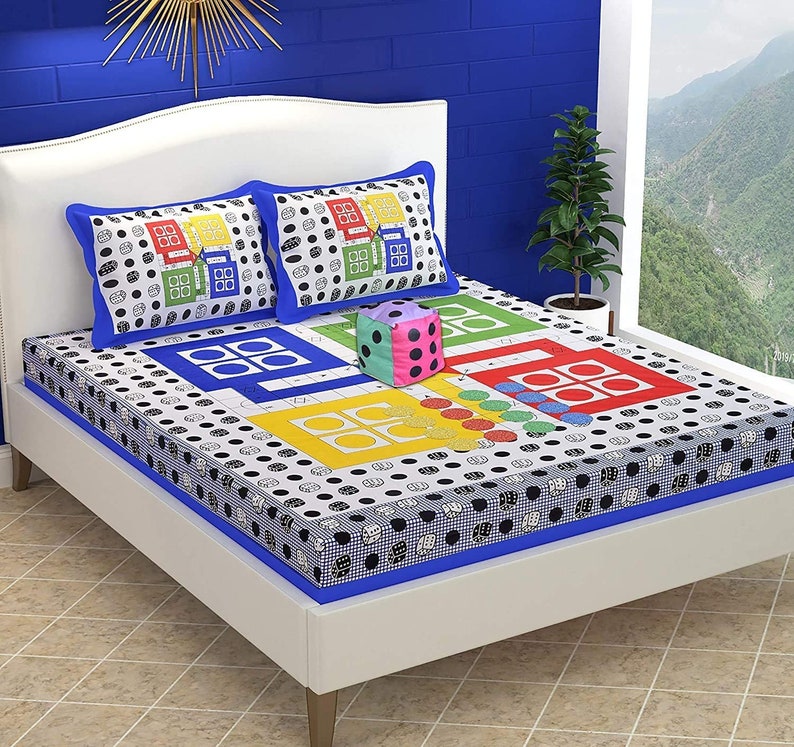 Ludo Print 172 TC Cotton Double Bedsheet with 2 Pillow Covers Etsy
