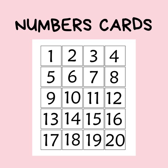 Numbers Cards from 1 to 20, Cards, Preschool, Flash Cards, Digital Cards, Couting card, Learning numbers, Homeschooling, Kids Number Cards