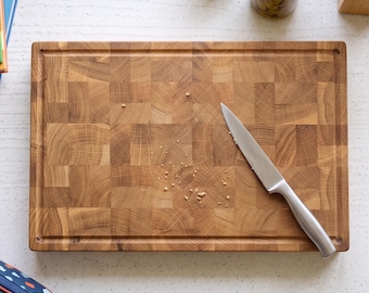 White Oak End Grain Cutting Board, Extra Thick Butcher Block, Personalized Wood Cutting Board, Juice Groove, Custom Engraved