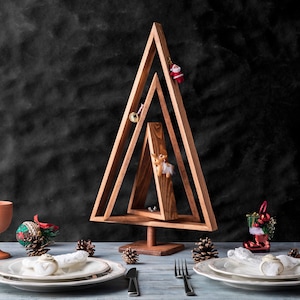 Wooden Christmas Tree, High Quality Natural Pine Wood Christmas Decoration, Rustic Christmas Tree, Table Top Tree with Stand
